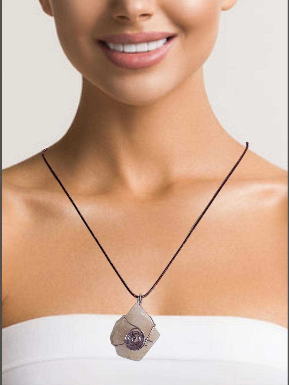 🙋 10/$20.  Natural Raw Pink Quartz Wire Wrapped Pendant w/ Cord Necklace NWOT